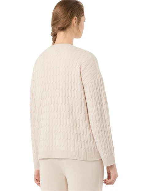 MAGLIA GIROCOLLO CON LAVORAZIONE A TRECCE IN MISTO LANA E CACHEMIRE DONNA BEIGE