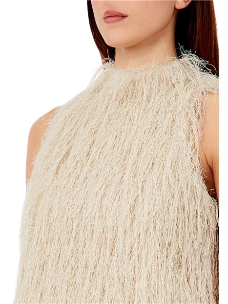 TOP SMANICATO CON FRANGE DONNA AVORIO