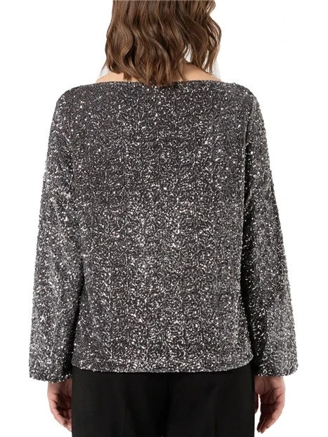 BLUSA A MANICA LUNGA IN CINIGLIA CON PAILLETTES DONNA GRIGIO