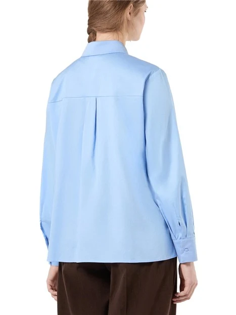 CAMICIA IN RASO DI COTONE STRETCH CON LINEA DRITTA DONNA AZZURRO
