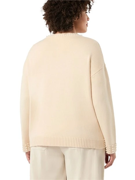 MAGLIA GIROCOLLO IN MISTO CASHMERE CON RICAMO DI PERLE DONNA AVORIO