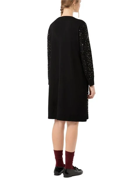 VESTITO CORTO IN MAGLIA DI VISCOSA STRETCH CON PAILLETTES DONNA NERO