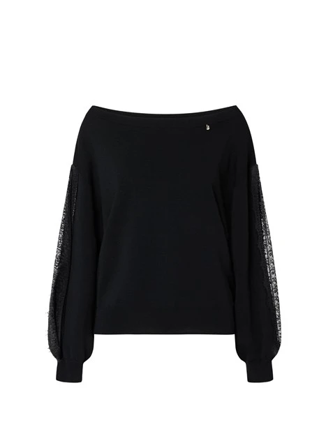 MAGLIA CON SCOLLO A BARCA E MANICHE VOLUMINOSE DONNA