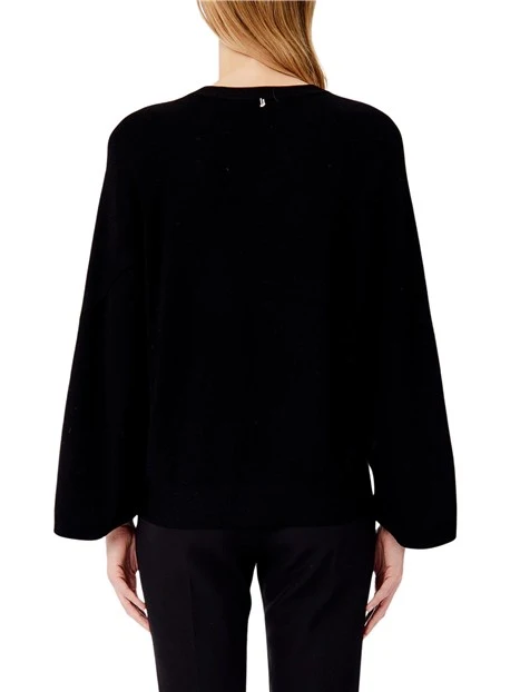 MAGLIA SCOLLO A V CON BOTTONI DORATI SU MANICHE DONNA NERO