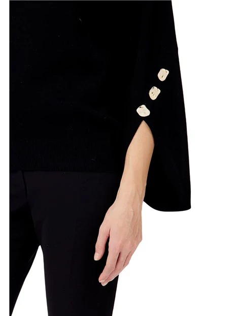 MAGLIA SCOLLO A V CON BOTTONI DORATI SU MANICHE DONNA NERO