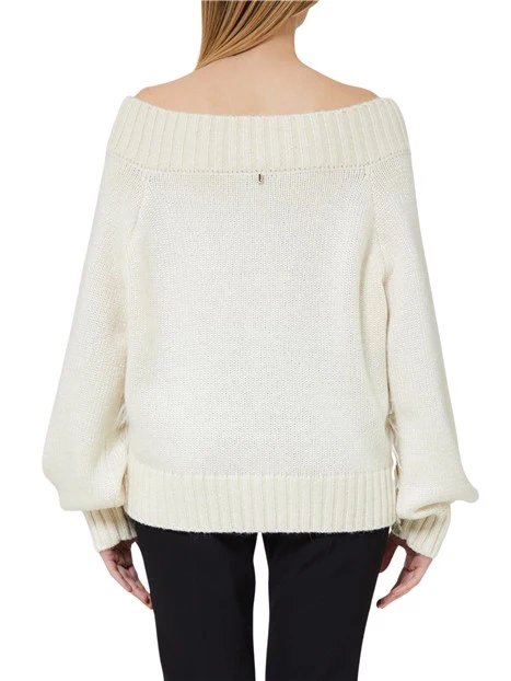 MAGLIA GIROCOLLO CON PIUME E PAILETTE DONNA