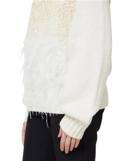 MAGLIA GIROCOLLO CON PIUME E PAILETTE DONNA