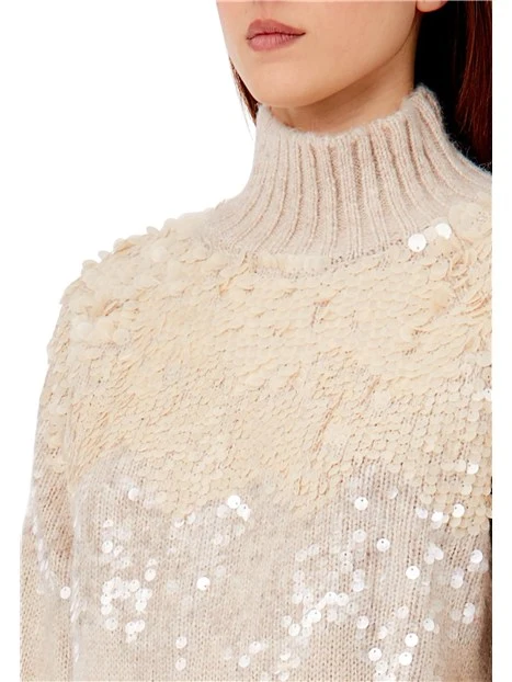 MAGLIA DOLCEVITA CON RICAMO PAILETTE DONNA GOLD ROSE