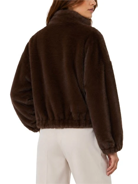 GIACCA IN ECO PELLICCIA CROPPED LINEA BOXY DONNA MARRONE
