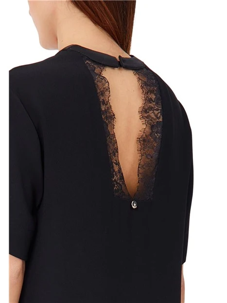 VESTITO CORTO A TUNICA CON INSERTO IN PIZZO DONNA NERO