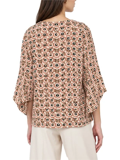 BLUSA IN SETA STAMPATA CON FIOCCHI AI POLSI DONNA AVORIO
