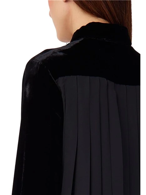 CAMICIA BI-MATERIALE CON PLISSE SU RETRO DONNA NERO