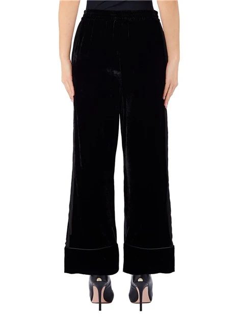 PANTALONI PALAZZO STILE PIGIAMA CON BANDE LATERALI DONNA NERO