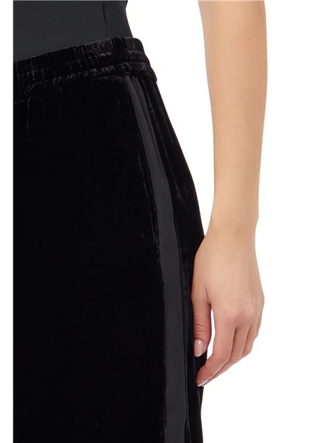 PANTALONI PALAZZO STILE PIGIAMA CON BANDE LATERALI DONNA NERO