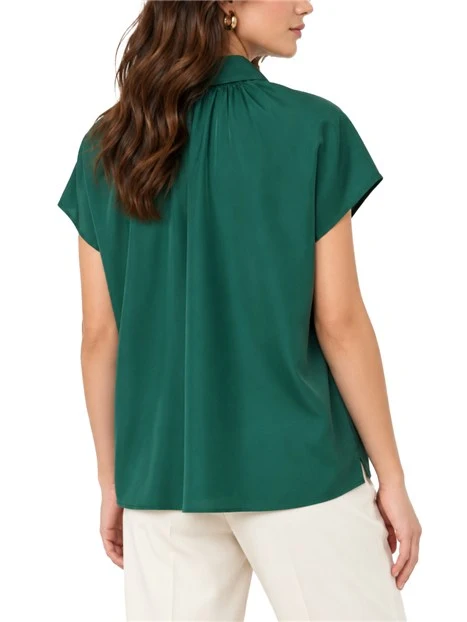 CAMICIA AMPIA A MANICA CORTA IN PURA SETA DONNA VERDE