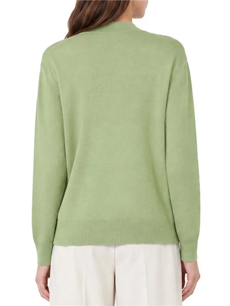 CARDIGAN CON SCOLLO A V IN LANA SETA E CASHMERE DONNA VERDE