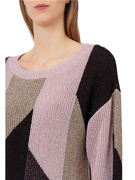 MAGLIA GIROCOLLO A INTARSIO IN LAME' CON FILATI MULTICOLOR DONNA ROSA
