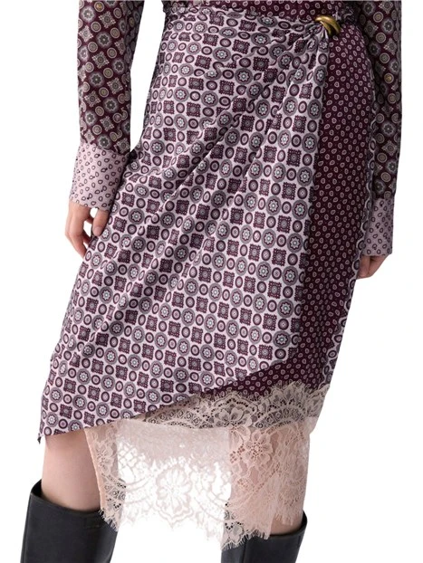 GONNA MIDI LONGUETTE CON DRAPPEGGI E DETTAGLI IN PIZZO DONNA MELANZANA