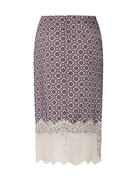 GONNA MIDI LONGUETTE CON DRAPPEGGI E DETTAGLI IN PIZZO DONNA MELANZANA