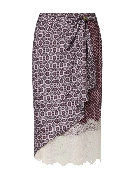 GONNA MIDI LONGUETTE CON DRAPPEGGI E DETTAGLI IN PIZZO DONNA MELANZANA