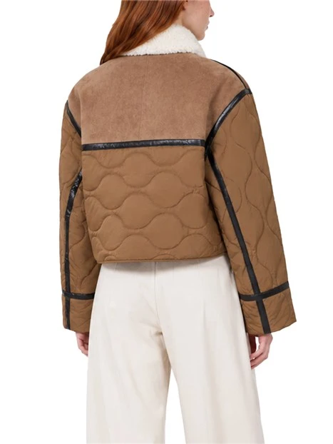 GIACCA CORTA CROP EFFETTO SUEDE CON INSERTI TRAPUNTATI DONNA MARRONE