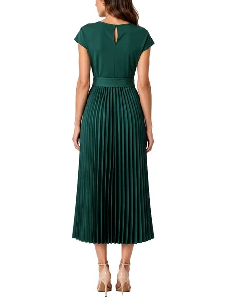VESTITO LUNGO FIT AND FLARE CON GONNA PLISSÉ DONNA VERDE