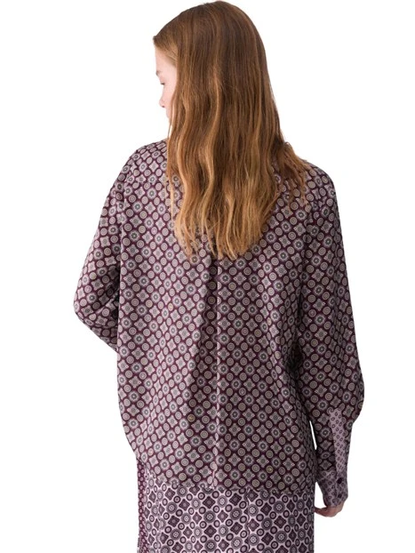CAMICIA IN TWILL STAMPATO GEOMETRICO CON TASCHINO E DETTAGLI A CONTRASTO DONNA MELANZANA