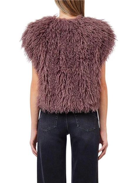 GILET CROPPED MONOPETTO SMANICATO CON APPLICAZIONE DI STRASS DONNA VIOLA