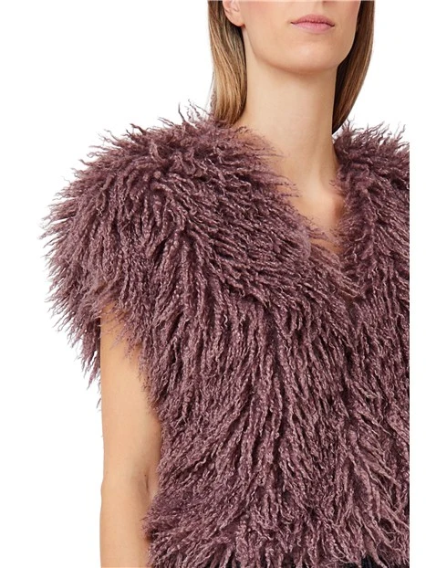 GILET CROPPED MONOPETTO SMANICATO CON APPLICAZIONE DI STRASS DONNA VIOLA