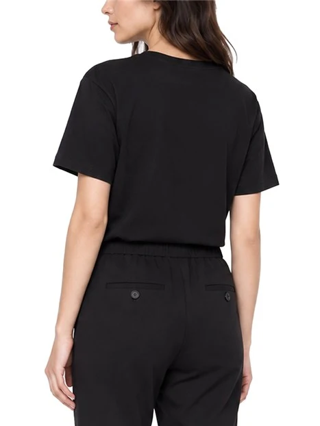 T-SHIRT MANICA CORTA IN COTONE CON RICAMI E STAMPE DONNA NERO