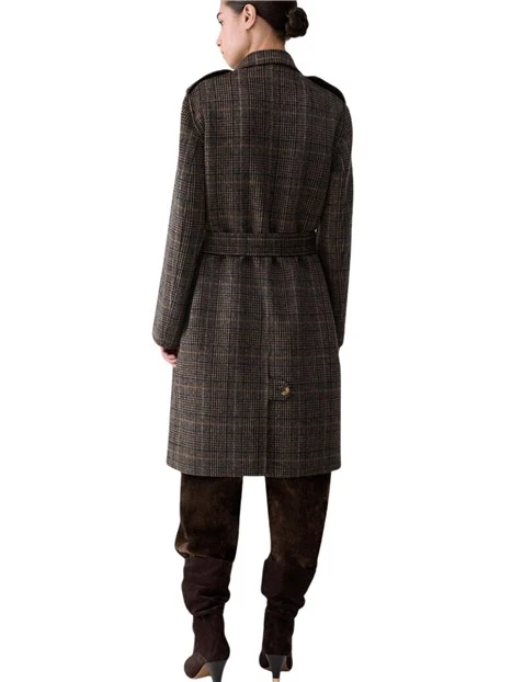 CAPPOTTO LUNGO IN PANNO DOUBLE IN MISTO LANA DONNA CAMEL CHECK