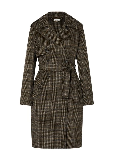 CAPPOTTO LUNGO IN PANNO DOUBLE IN MISTO LANA DONNA CAMEL CHECK