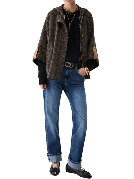 CAPPA IN PANNO CON RETRO IN NYLON MATELASSÉ E CAPPUCCIO DONNA CAMEL CHECK