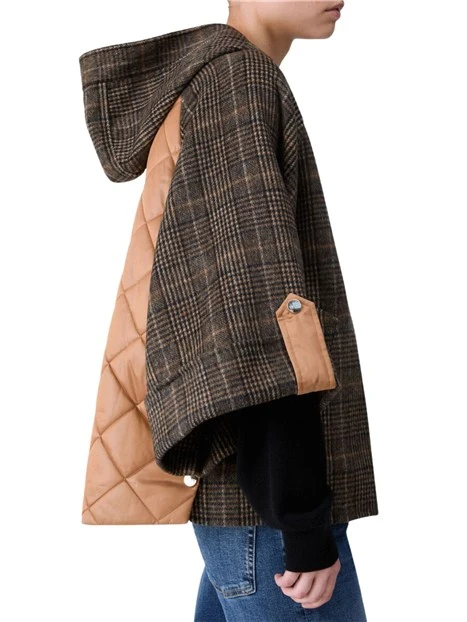 CAPPA IN PANNO CON RETRO IN NYLON MATELASSÉ E CAPPUCCIO DONNA CAMEL CHECK
