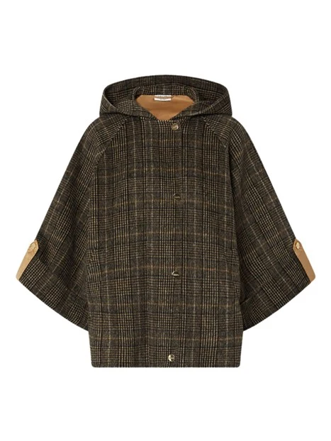 CAPPA IN PANNO CON RETRO IN NYLON MATELASSÉ E CAPPUCCIO DONNA CAMEL CHECK