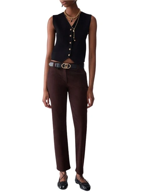 PANTALONE CHINO E A SIGARETTA CON BOTTONE GIOIELLO DONNA MARRONE