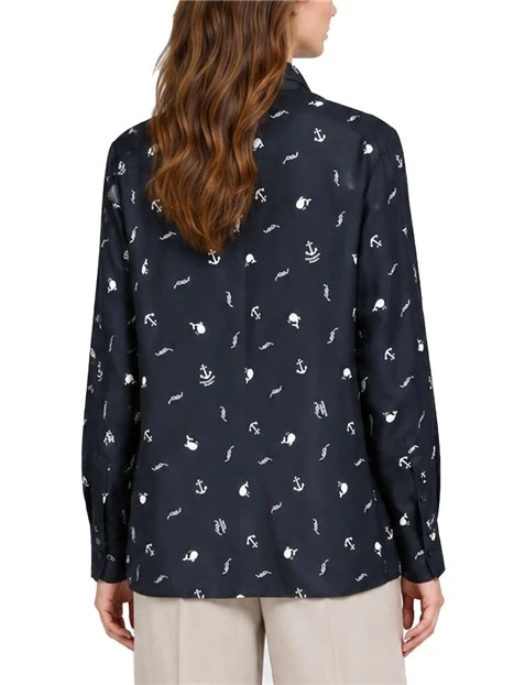 CAMICIA IN TWILL DI PURA SETA STAMPATA ALL OVER DONNA BLU