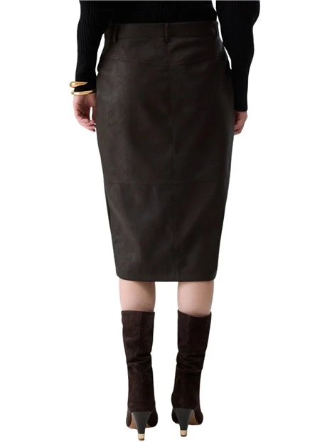 GONNA LUNGA MIDI IN TESSUTO SPALMATO A TUBINO DONNA MARRONE
