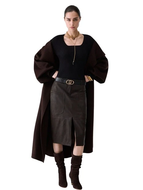 GONNA LUNGA MIDI IN TESSUTO SPALMATO A TUBINO DONNA MARRONE