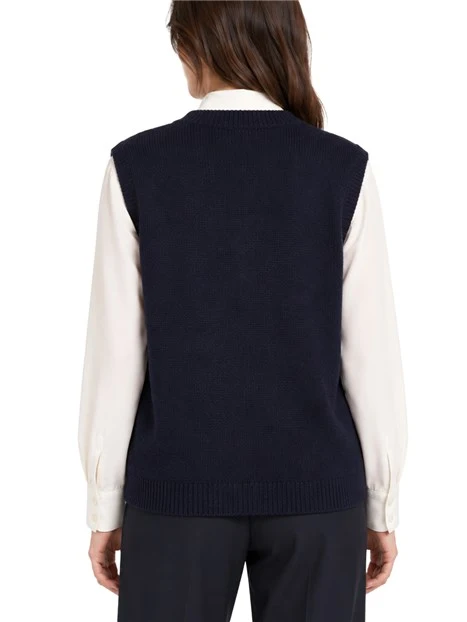 GILET IN PURA LANA CON RICAMI DONNA BLU