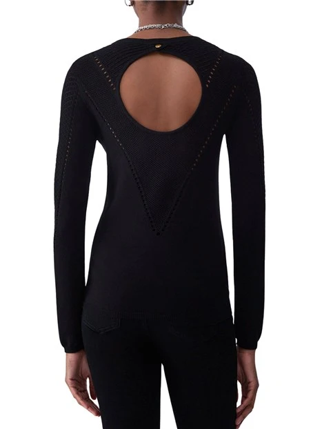 MAGLIA IN MISTO VISCOSA A TRAFORI CON CUT-OUT DONNA NERO