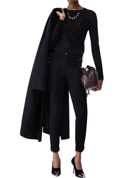 MAGLIA IN MISTO VISCOSA A TRAFORI CON CUT-OUT DONNA NERO