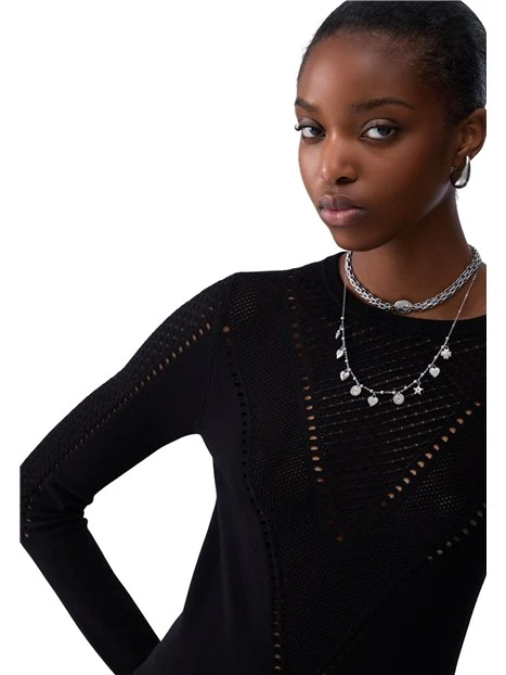 MAGLIA IN MISTO VISCOSA A TRAFORI CON CUT-OUT DONNA NERO