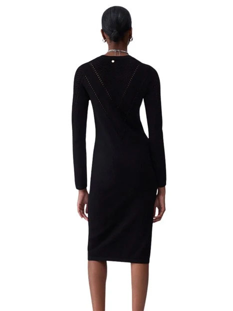 VESTITO LUNGO IN MAGLIA CON DETTAGLI TRAFORATI DONNA NERO