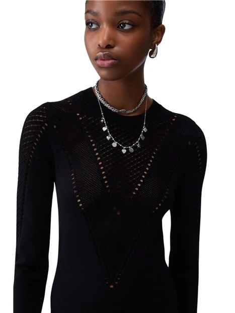 VESTITO LUNGO IN MAGLIA CON DETTAGLI TRAFORATI DONNA NERO