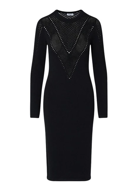 VESTITO LUNGO IN MAGLIA CON DETTAGLI TRAFORATI DONNA NERO