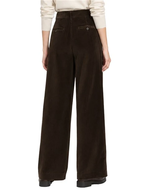 PANTALONE PALAZZO IN VELLUTO IN PURO COTONE A COSTE DONNA MARRONE SCURO