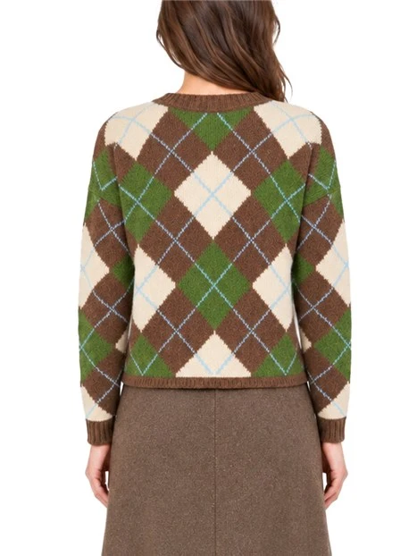 MAGLIA GIROCOLLO ARGYLE IN LANA CON INTARSI DONNA MARRONE