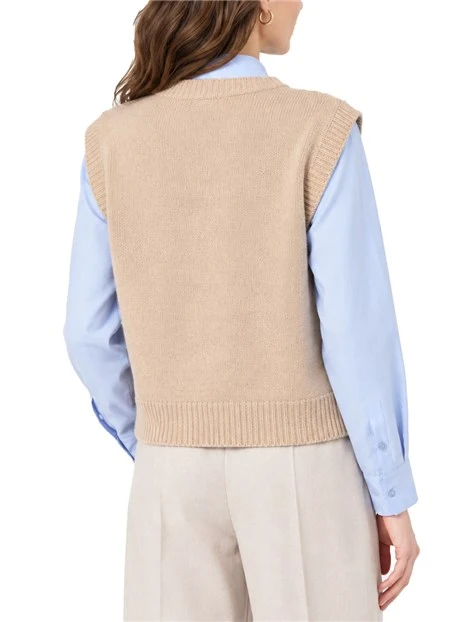 GILET BOXY IN PURA LANA CON JACQUARD NORDICO DONNA MARRONE