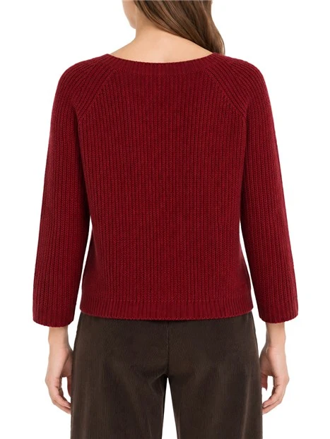 MAGLIA GIROCOLLO IN MISTO MOHAIR LAVORATA A PUNTO PANNOCCHIA DONNA BORDEAUX